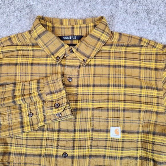 Carhartt Other - Carhartt Rugged Flex‎ Shirt Men XL Yellow Flannel Plaid Relaxed Fit Workwear